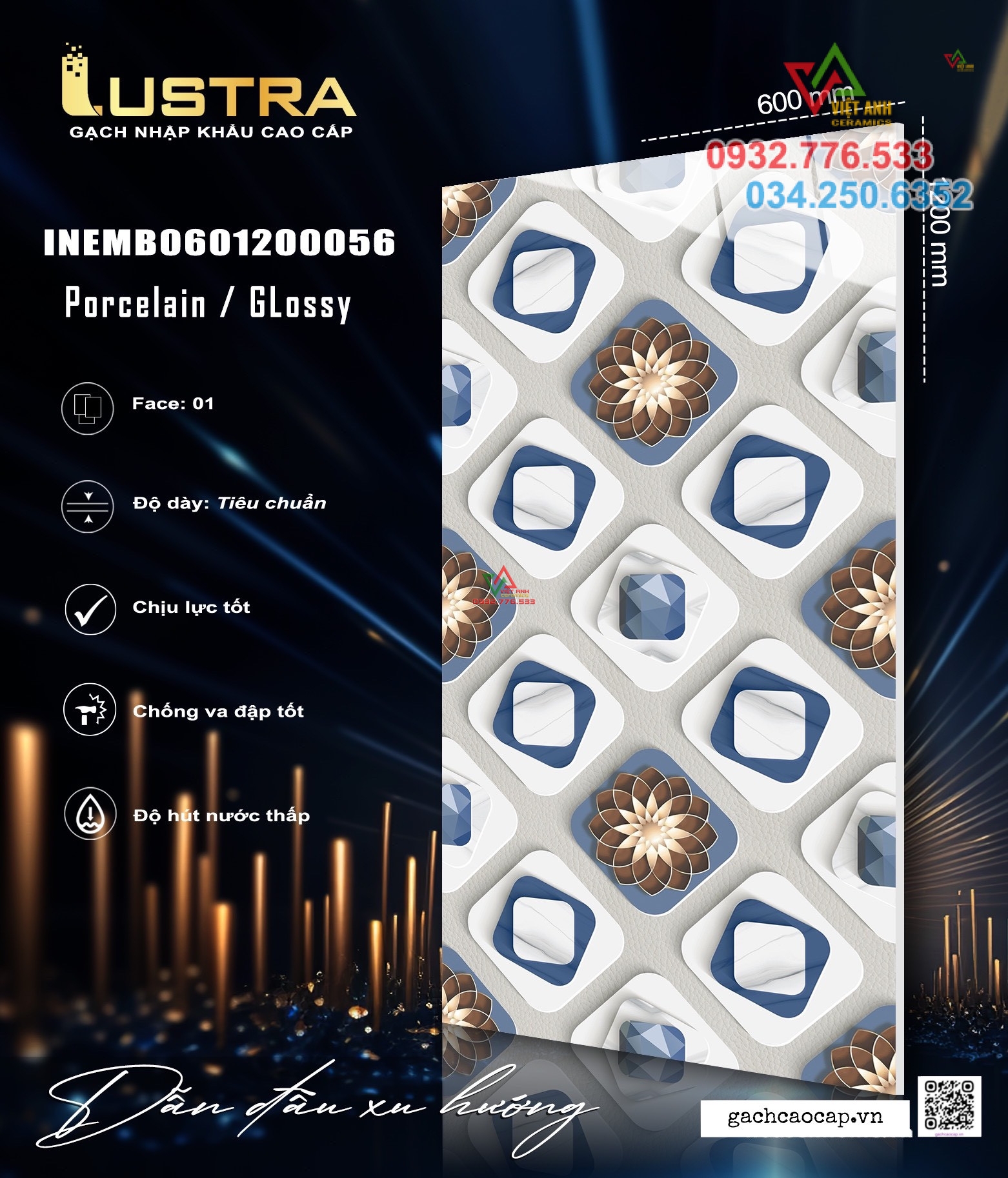 Gạch điểm khổ lớn 600x1200 Lustra marble Ấn Độ