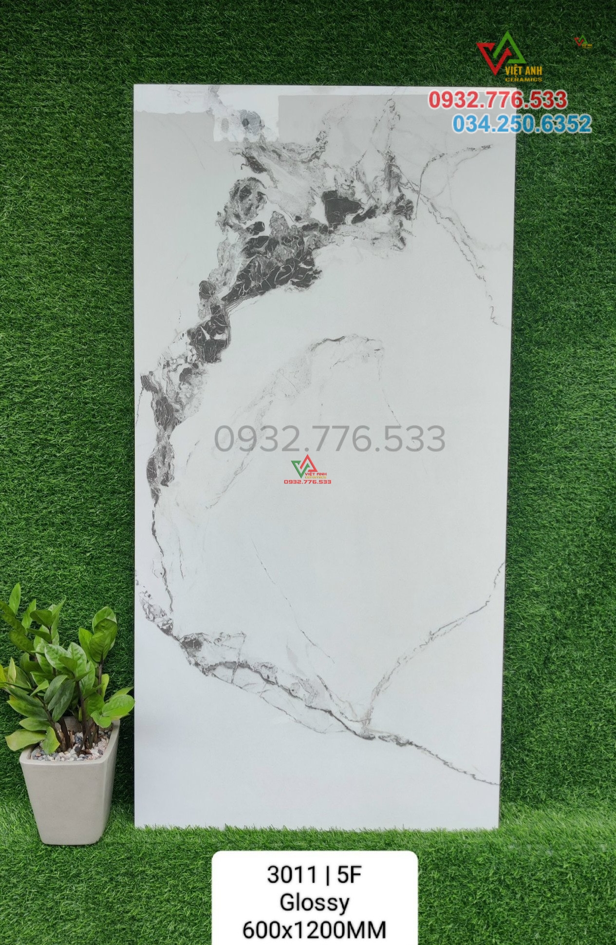 Gạch khổ lớn 60x120 trắng vân xám bóng kiếng mã 3011
