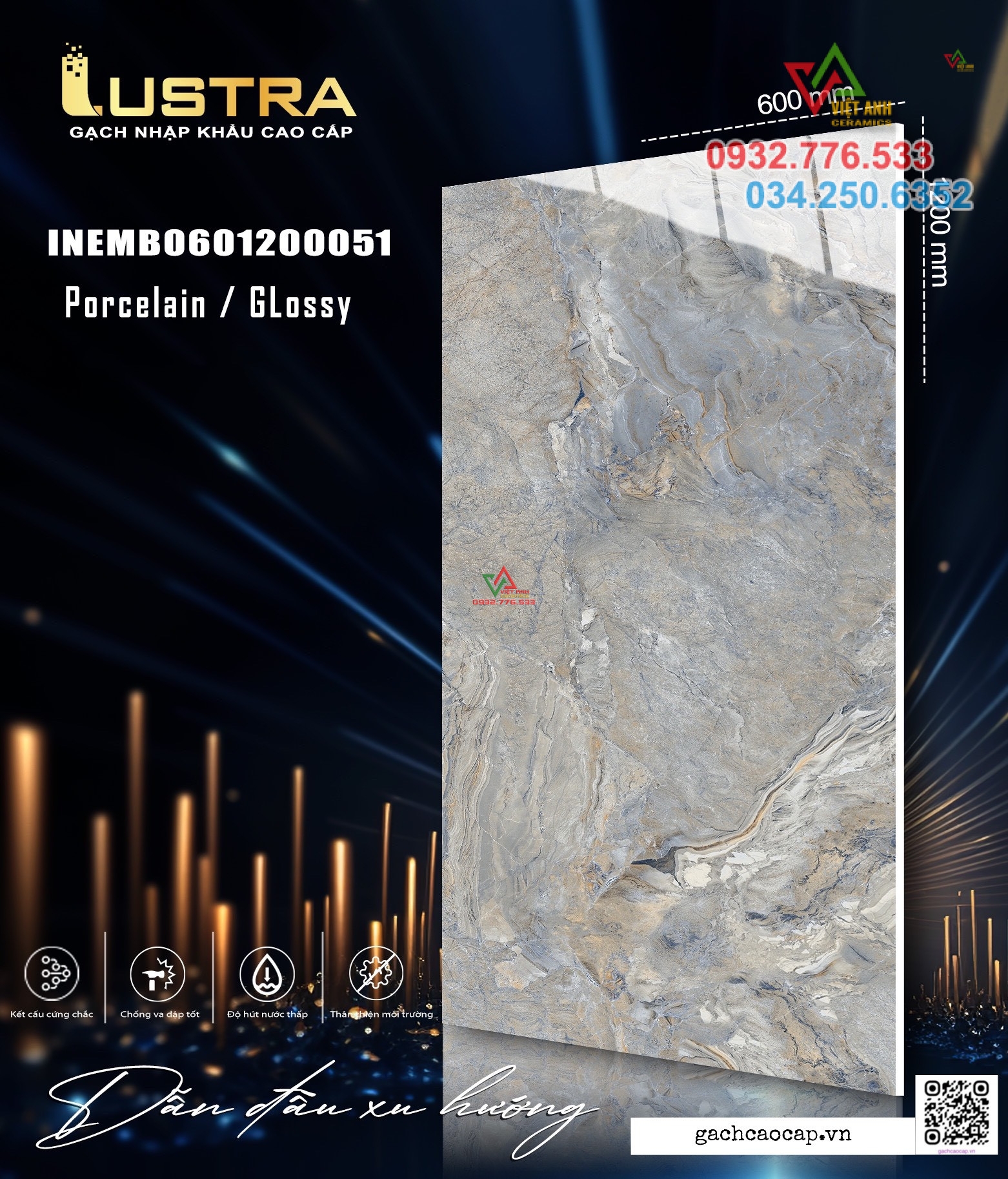 Gạch 600x1200 LUSTRA GLOSSY đá marble
