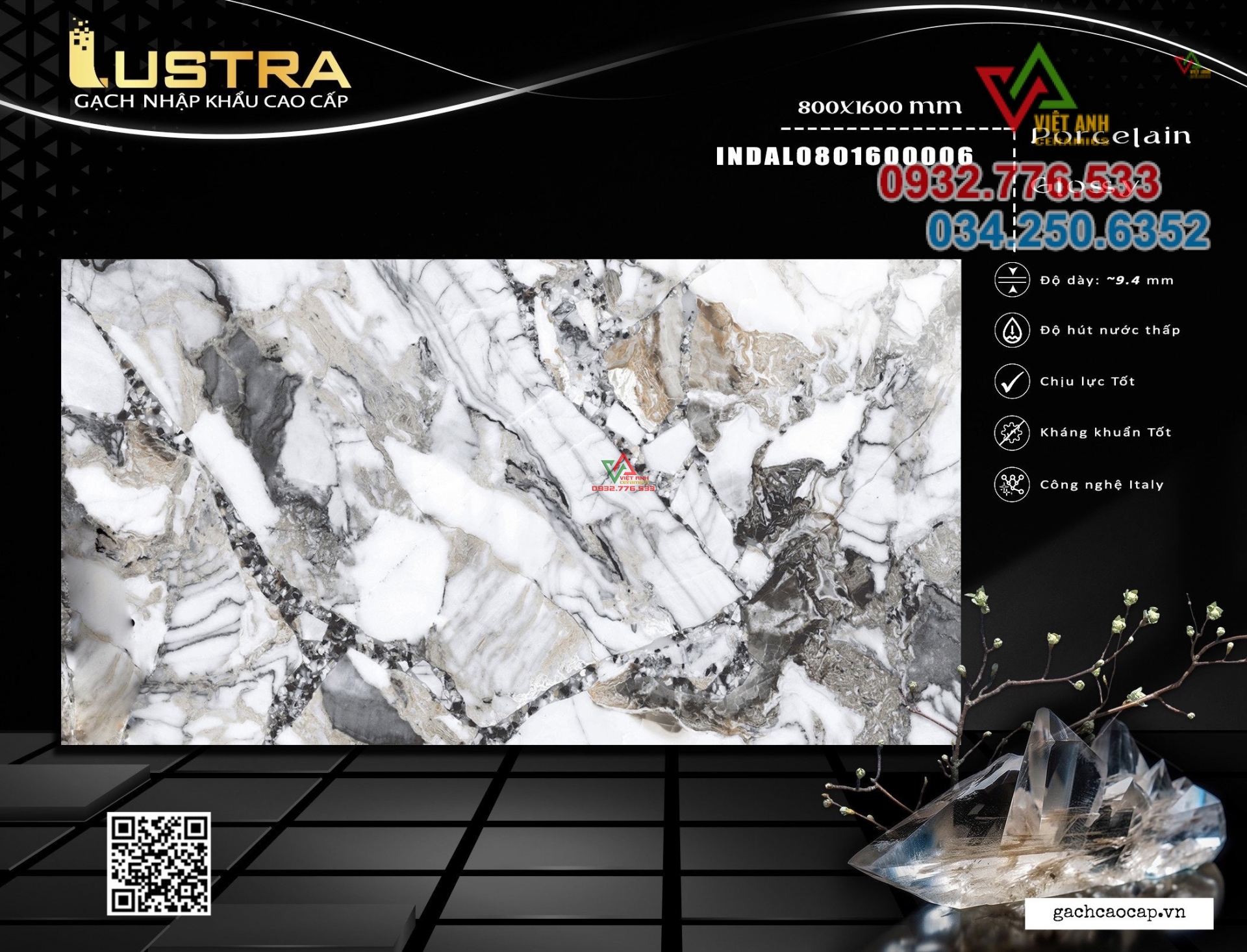 Gạch khổ lớn bóng kiếng 80x160 vân đá diamond trang trí