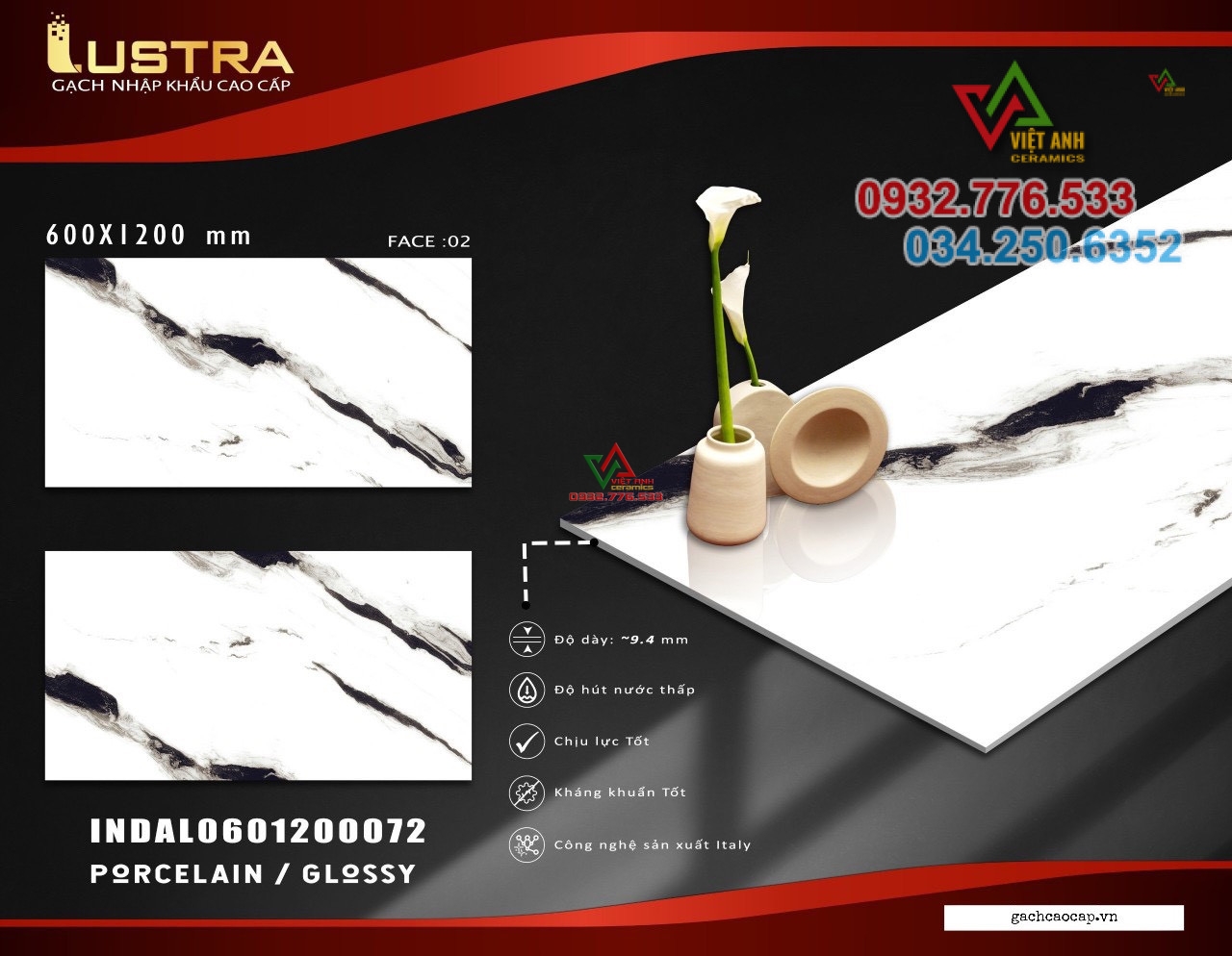 Gạch lát nền 60x120 white with black veins hàng Ấn Độ