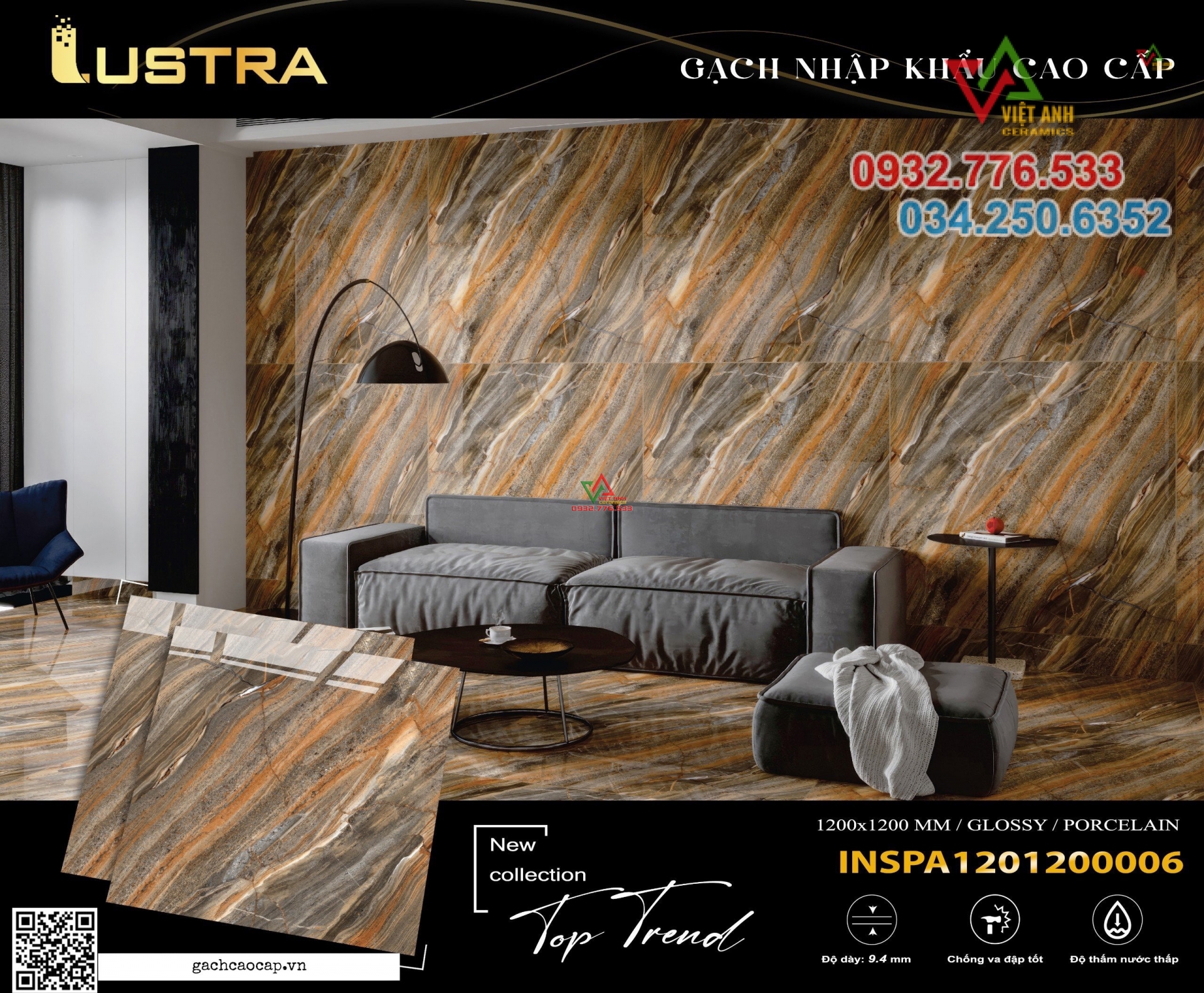 Gạch ốp tường 120x120 khổ lớn xương đá granite INSPA 1201200006