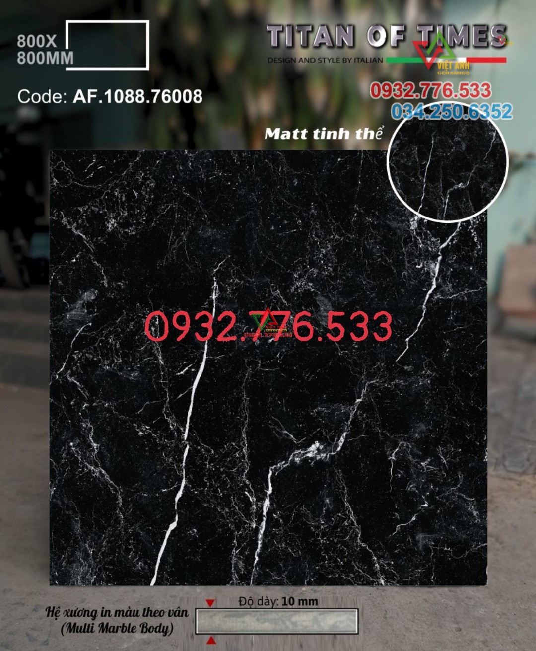 Gạch 80x80 matt tinh thể Apodio màu đen vân trắng