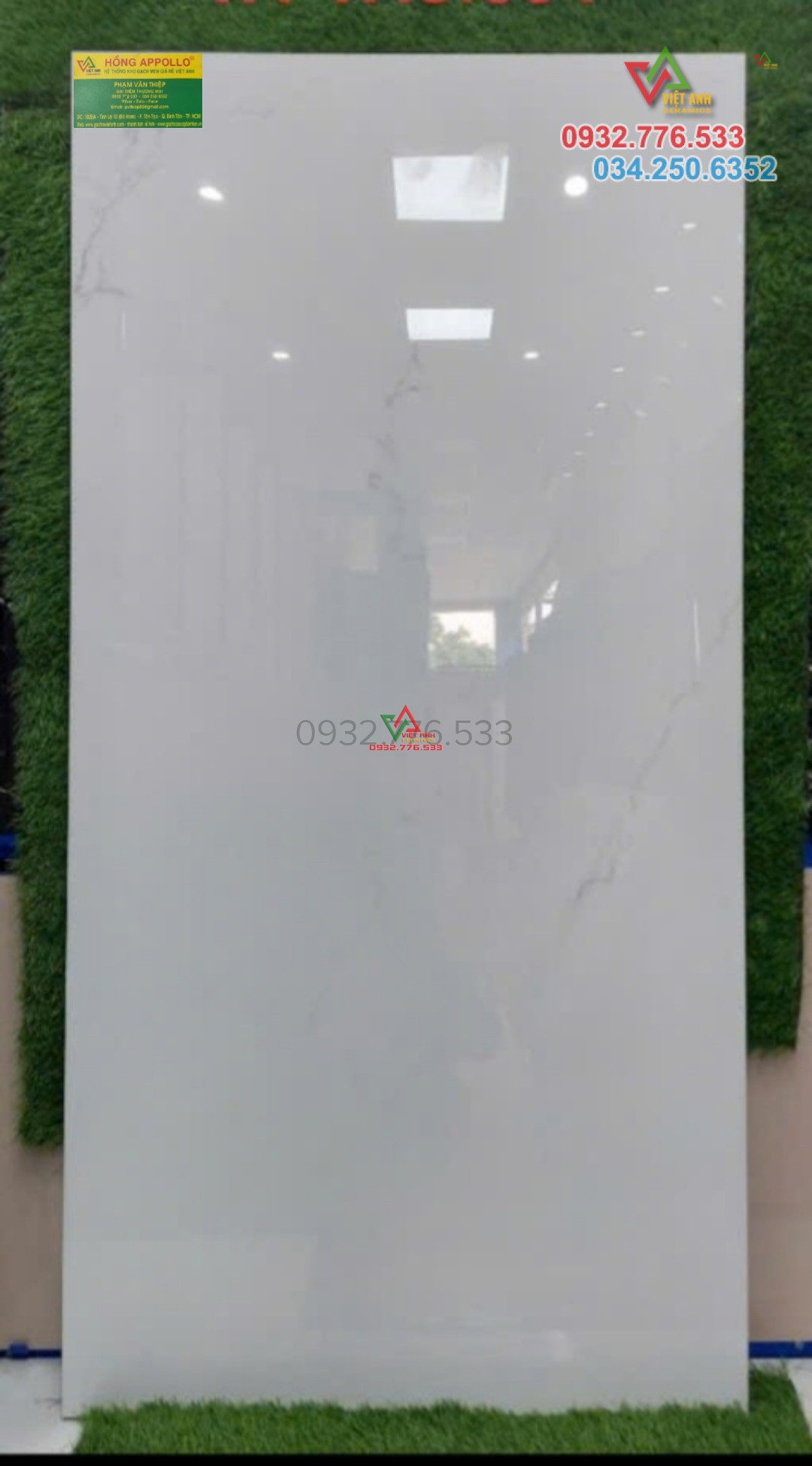 Mẫu gạch thực tế 80x160 đá bóng kiếng trắng vân mây