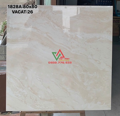Gạch lát nền 80x80 màu vàng kem vân đá bóng kiếng
