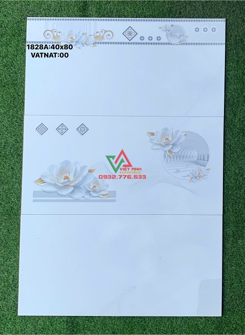 Gạch ốp tường 40x80 trắng sữa vân đá hoa sen nghệ thuật