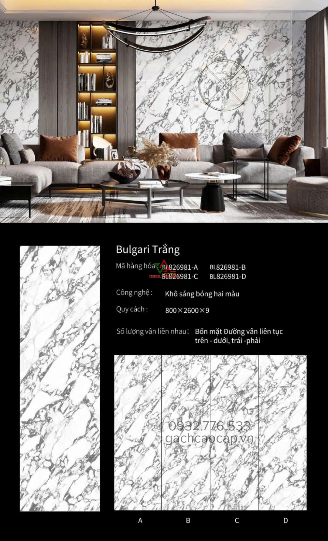 Gạch Bulgari Trắng ứng dụng thực tế