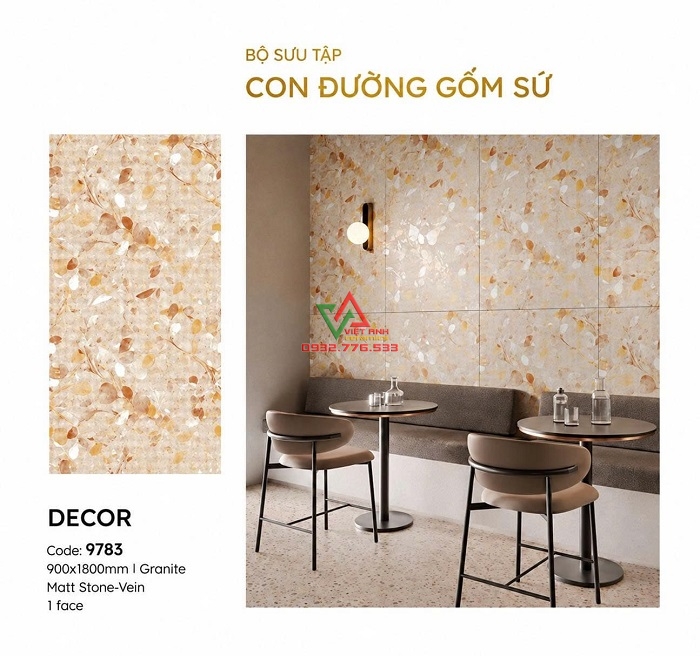 Gạch Trang Trí Quán Cà Phê 90x180 Hoa Văn Lá Vàng Mờ