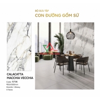 Gạch Ốp Lát 90x180 Trắng Vân Đá Xám Chỉ Vàng Bóng Kiếng