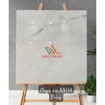 Gạch Ấn 80x80 Onyx Ice Trắng Kem Vân Nâu Vàng Bóng