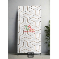 Gạch Khổ Lớn 60x120 3D Trắng Họa Tiết Đan Khối Viền Vàng Bóng