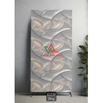 Gạch Khổ Lớn 60x120 3D Xám Họa Tiết Sóng Lá Viền Vàng Bóng