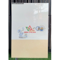 Gạch Ốp Tường 40x80 Trắng Kem Hoa Xanh Bóng Kiếng
