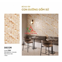 Gạch Trang Trí Quán Cà Phê 90x180 Hoa Văn Lá Vàng Mờ