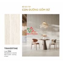 Gạch Ốp Tường 90x180 Trắng Kem Vân Đá Travertine Mờ
