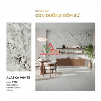 Gạch Khổ Lớn 90x180 Trắng Xám Vân Đá Alaska Bóng Kiếng