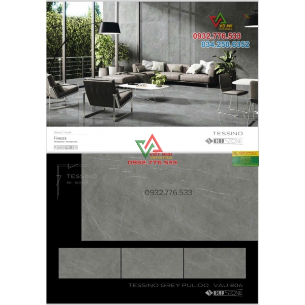 Gạch 80×160 Tessino Grey Pulido hàng có sẵn tại kho