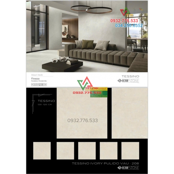 Gạch khổ lớn 120×120 Tessino Ivory Pulido cao cấp