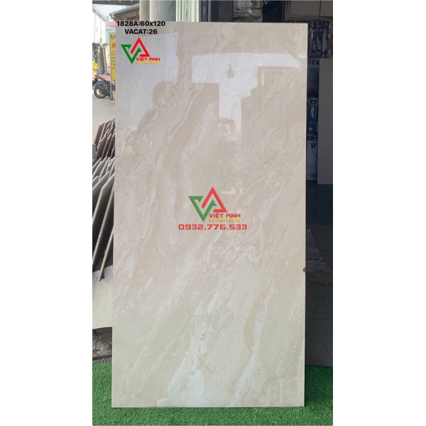 GẠCH LÁT NỀN BÓNG KIẾNG 60X120 MÀU KEM SÁNG VÂN ĐÁ SỌC TỰ NHIÊN