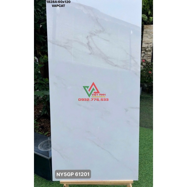 Gạch lát nền khổ lớn 60x120 trắng mây vân xám