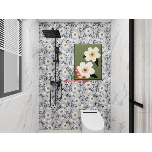 GẠCH 60X120 HOA TRẮNG NỀN XÁM BÓNG KIẾNG APODIO VIỆT ẤN