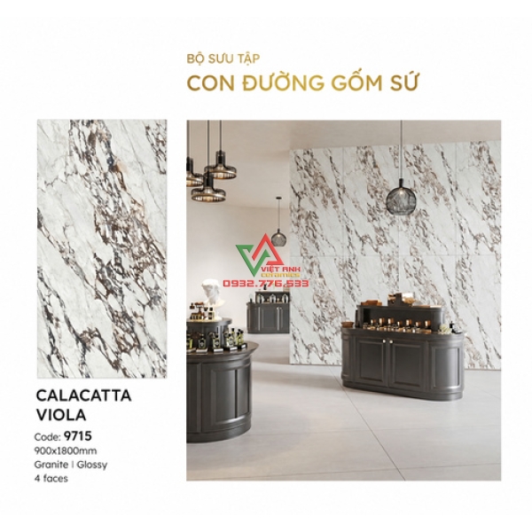 Gạch Trang Trí 90x180 Trắng Vân Đá Nâu Bóng Kiếng