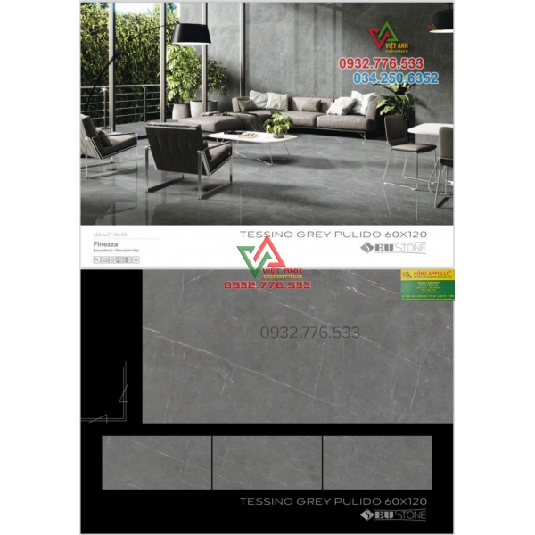 Mô hình gạch 60x120 Tassino Grey Pulido cao cấp