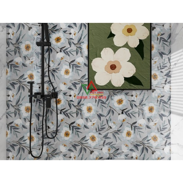 GẠCH 60X120 HOA TRẮNG NỀN XÁM BÓNG KIẾNG APODIO VIỆT ẤN