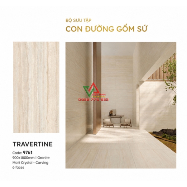 Gạch Ốp Lát Khổ Lớn 90x180 Kem Travertine Vân Đá Sọc Mờ