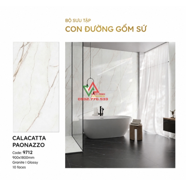 Gạch Ốp Tường 90x180 Trắng Vân Đá Nhẹ Bóng Kiếng